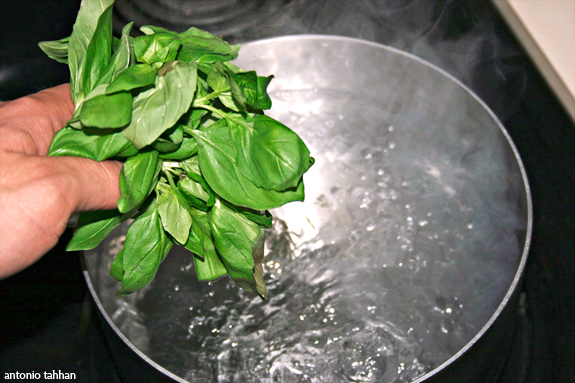 boil greens, 15 seconds