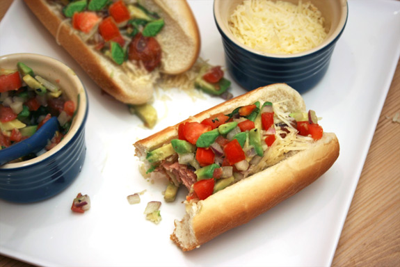 basil avocado relish on hot dogs mise en place