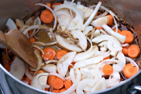 sweating the carrots and onions