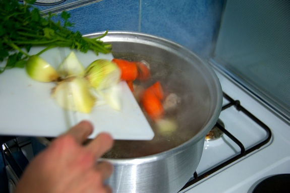 in they go! add vegetables