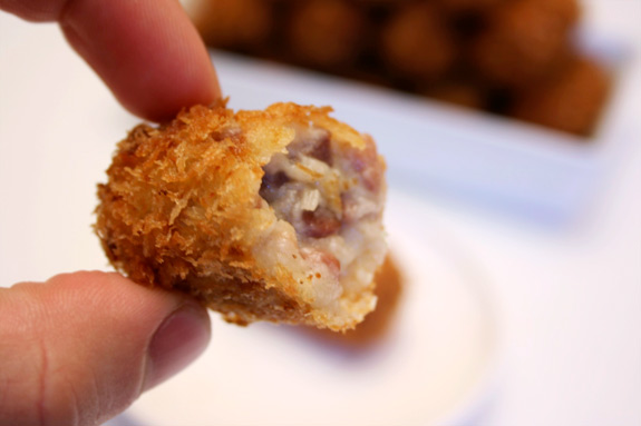 crunchy on the outside; rich and creamy in the inside a bite