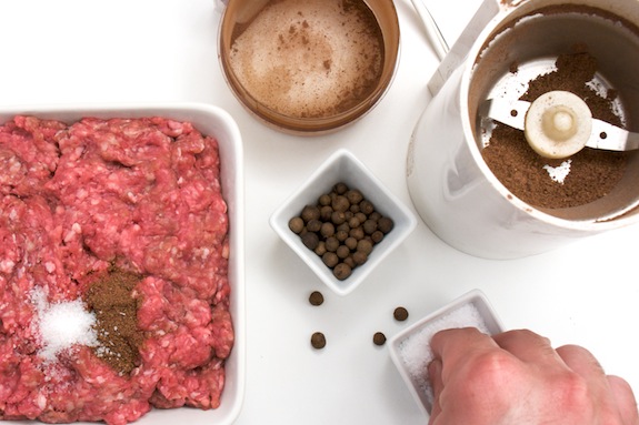 salt & fresh allspice season the meat