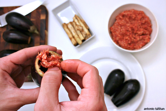 stuffing the eggplant