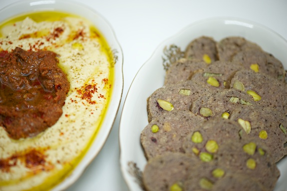 muhammara, hummus and mortadella -- best friends muhammara hummus, and mortadella