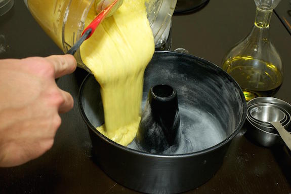 pour batter into cake pan