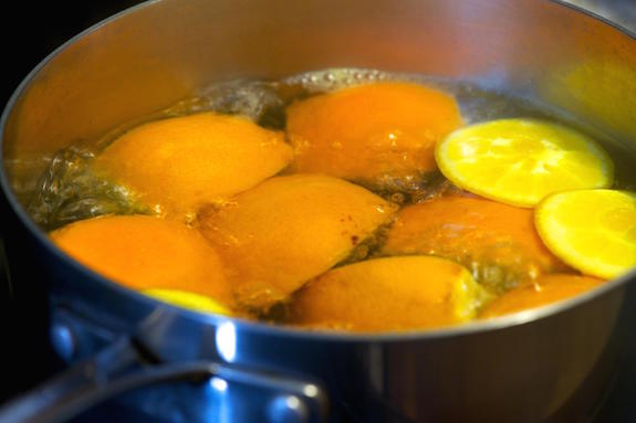 boil orange quarters twice