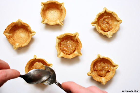 scooping the roasted pear filling