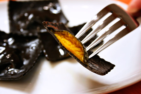 Pumpkin Filled Squid Ink Ravioli