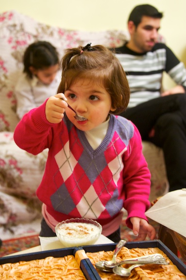 yum! eating rice pudding