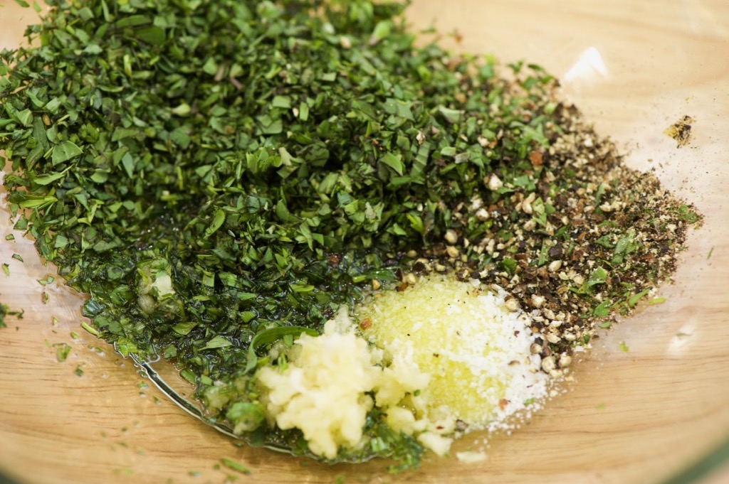 simple marinade: herbs, garlic, olive oil, salt & pepper