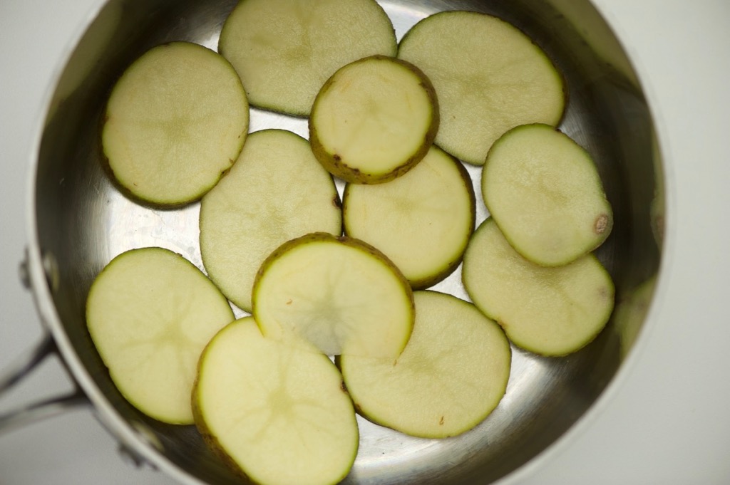 potatoes at the bottom of the pot to prevent sticking/burning